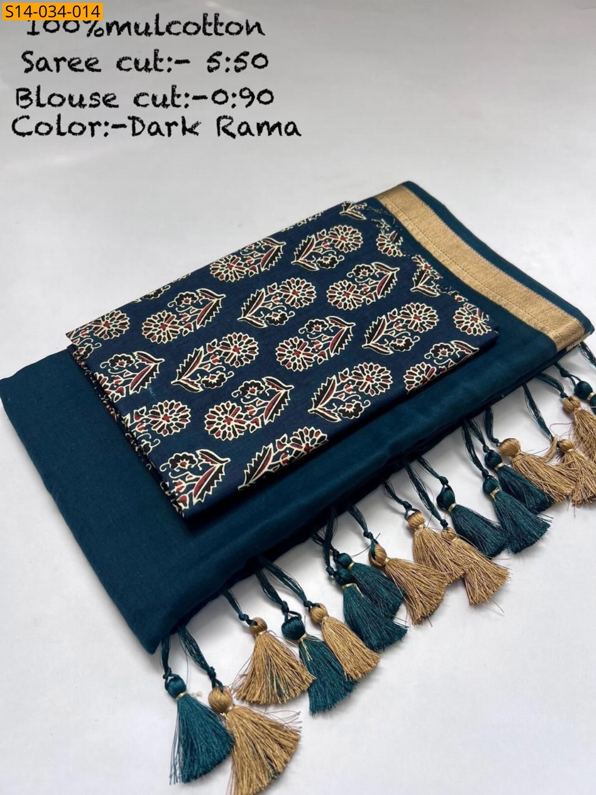 Dark rama Mul cotton saree