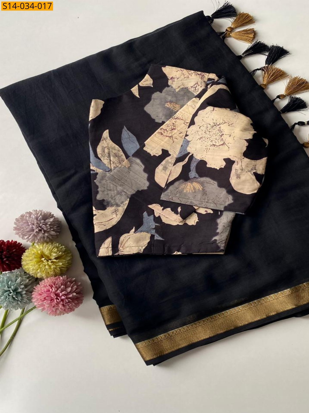 Black MulMul cotton saree