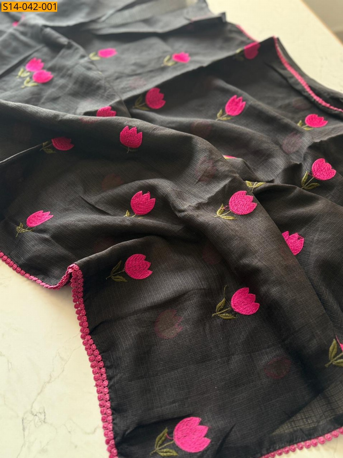 Black Kota doriya lotus saree