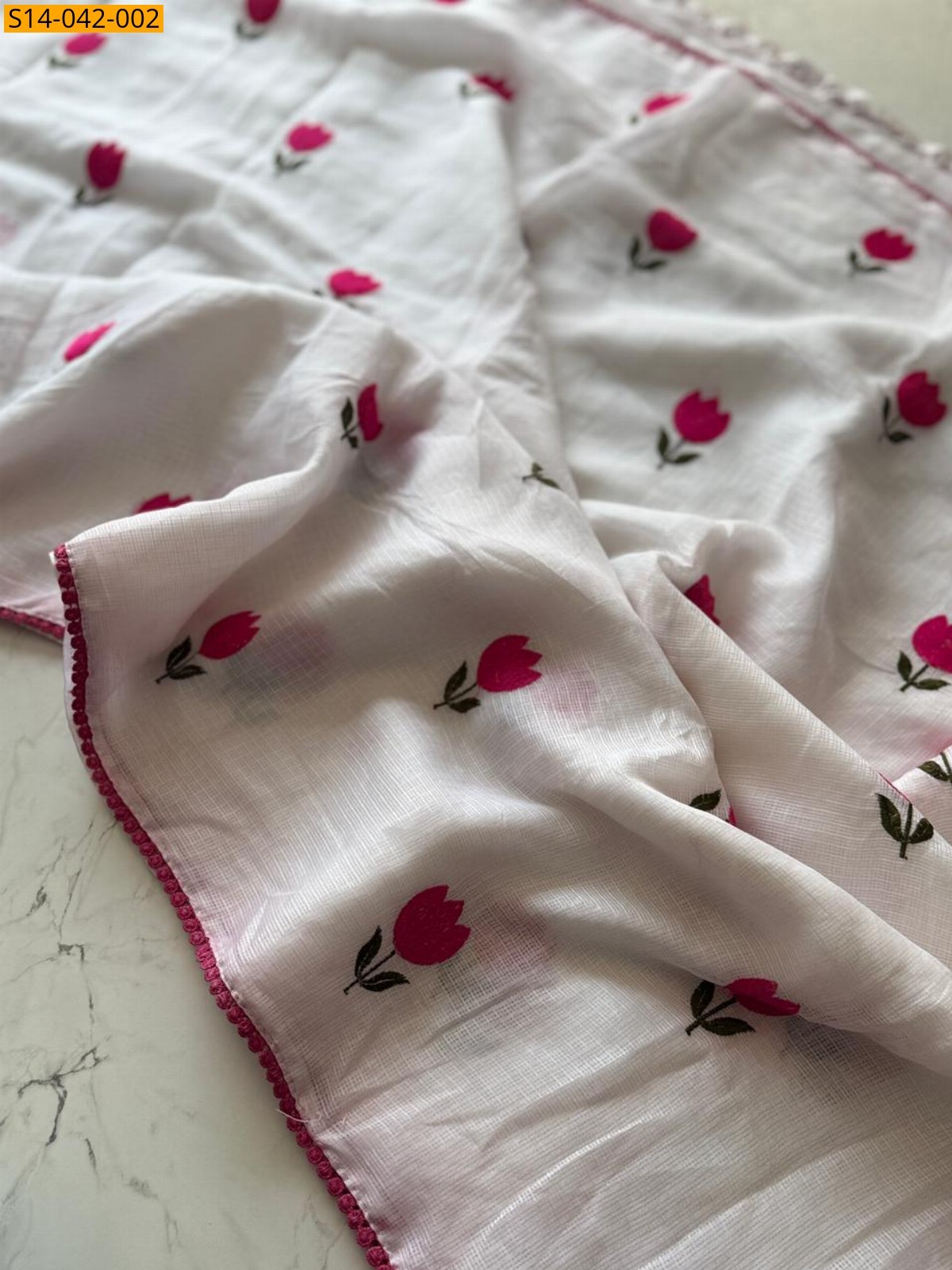 White Kota doriya lotus saree