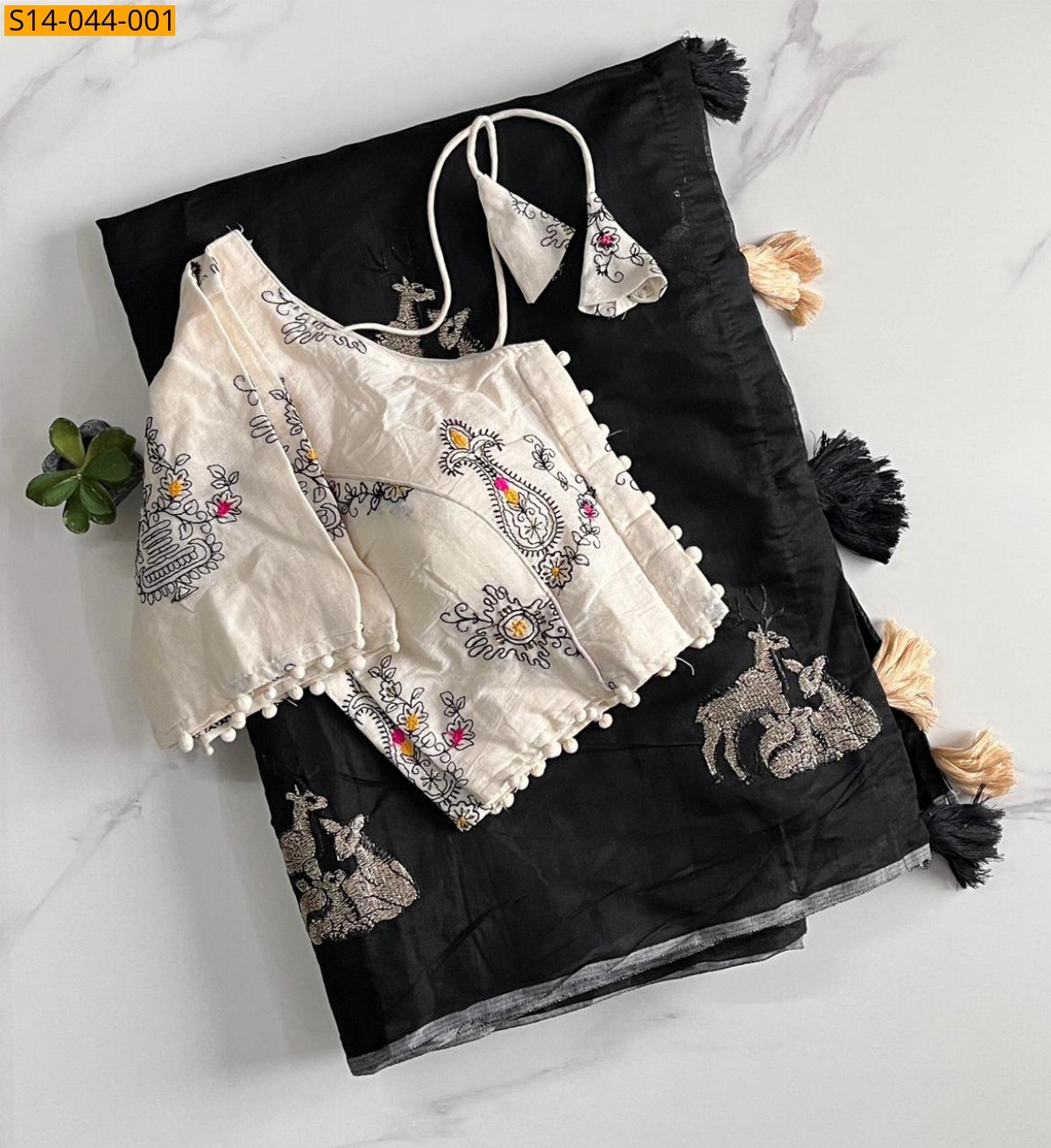 Black Premium chanderi deer saree