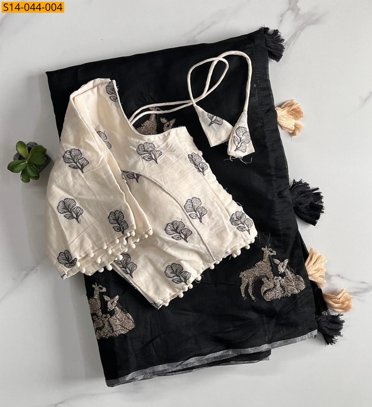 Black Premium chanderi deer saree