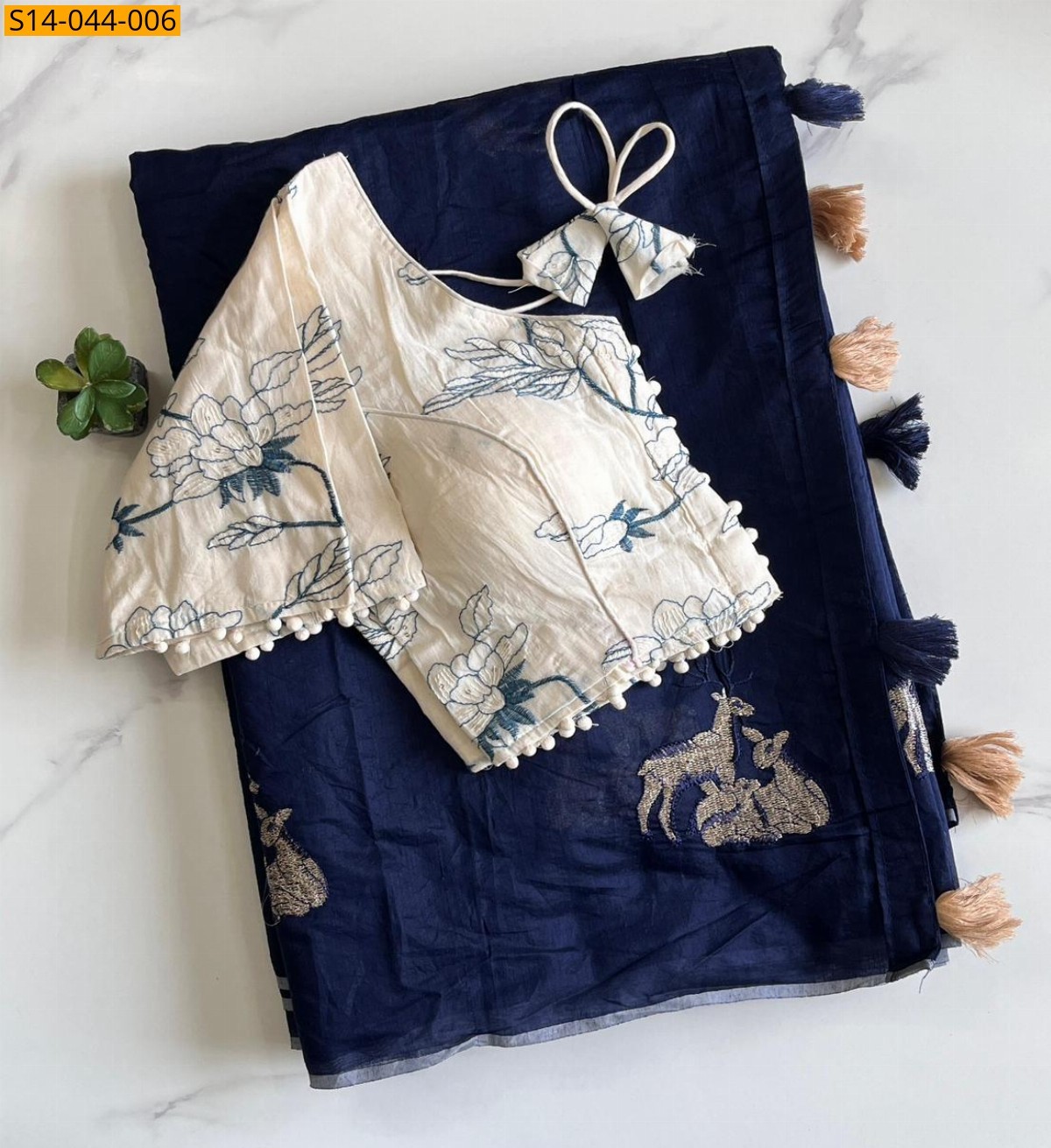 Navy Blue Premium chanderi deer saree