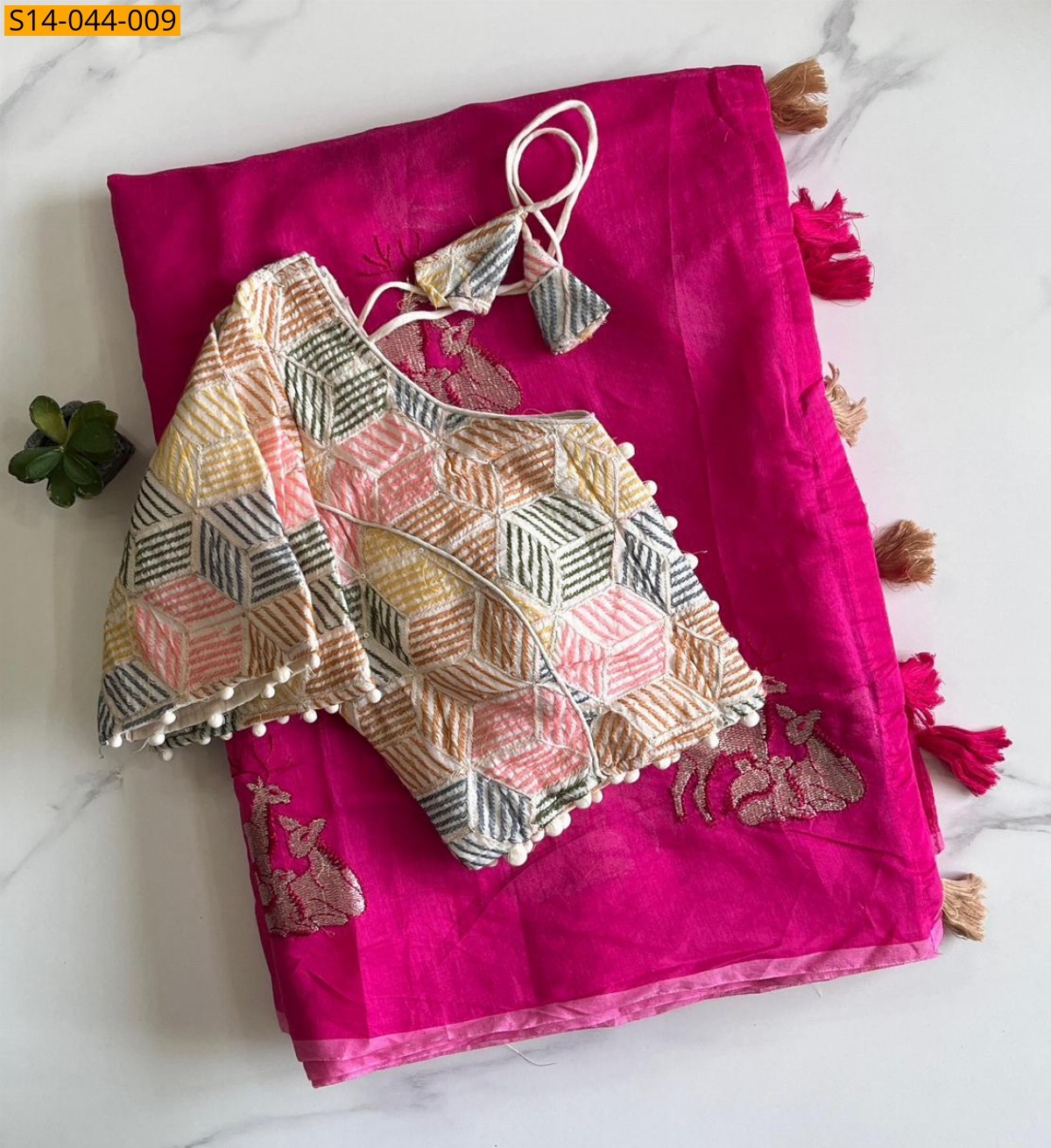 Pink Premium chanderi deer saree