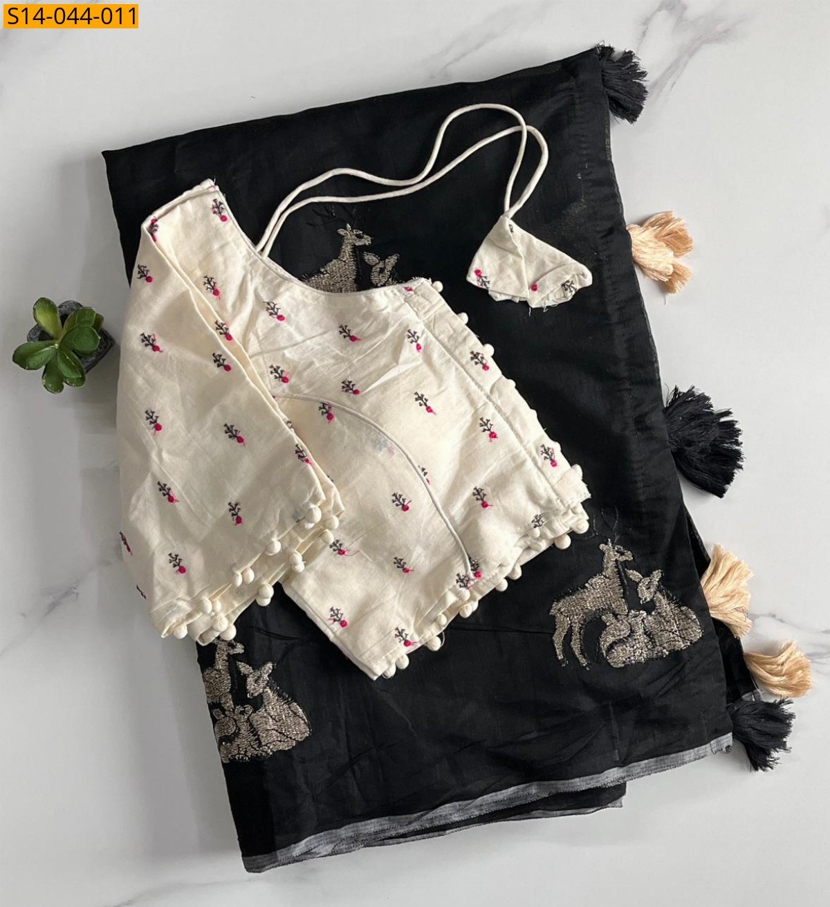 Black Premium chanderi deer saree