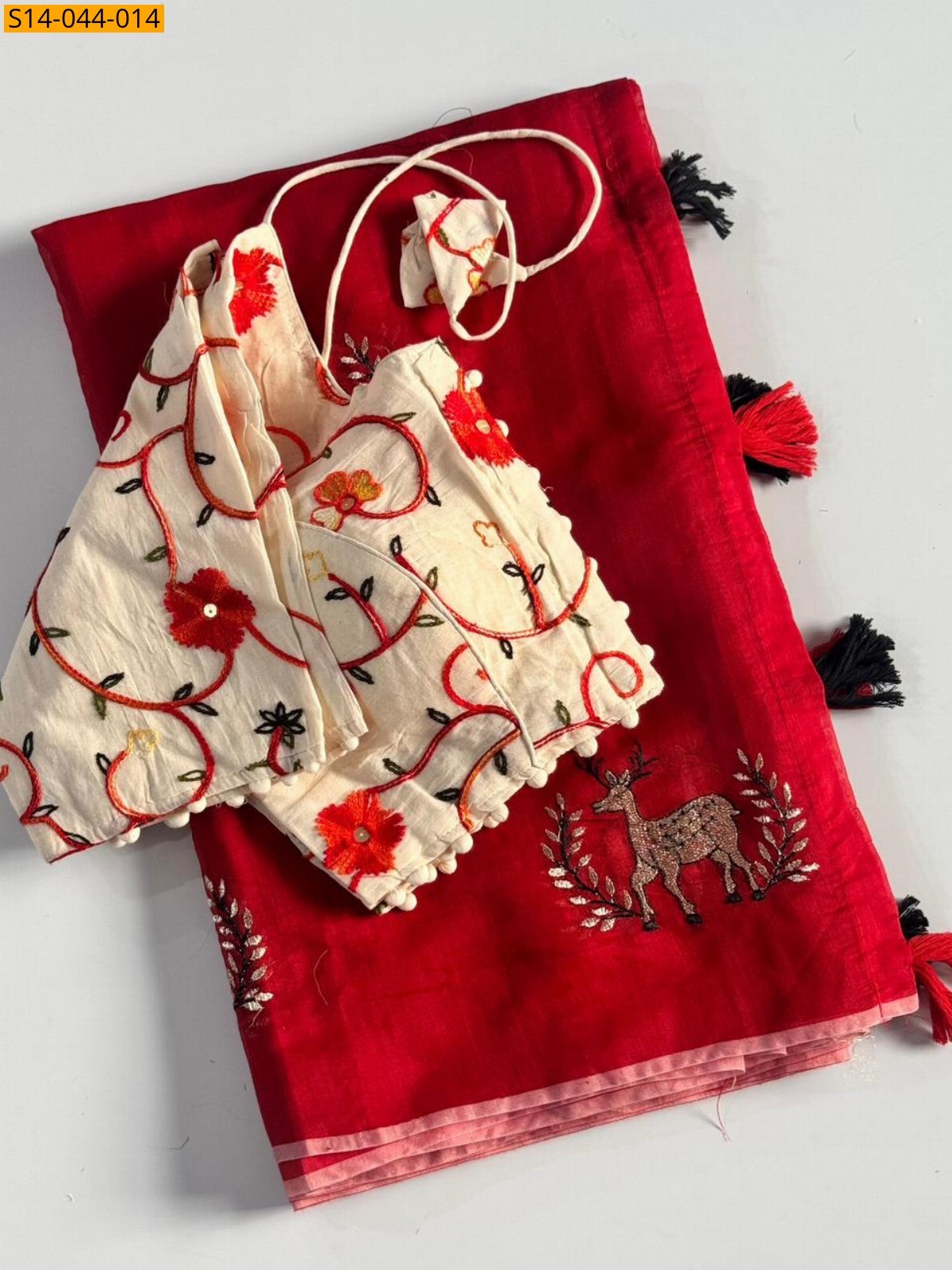 Red Premium chanderi deer saree