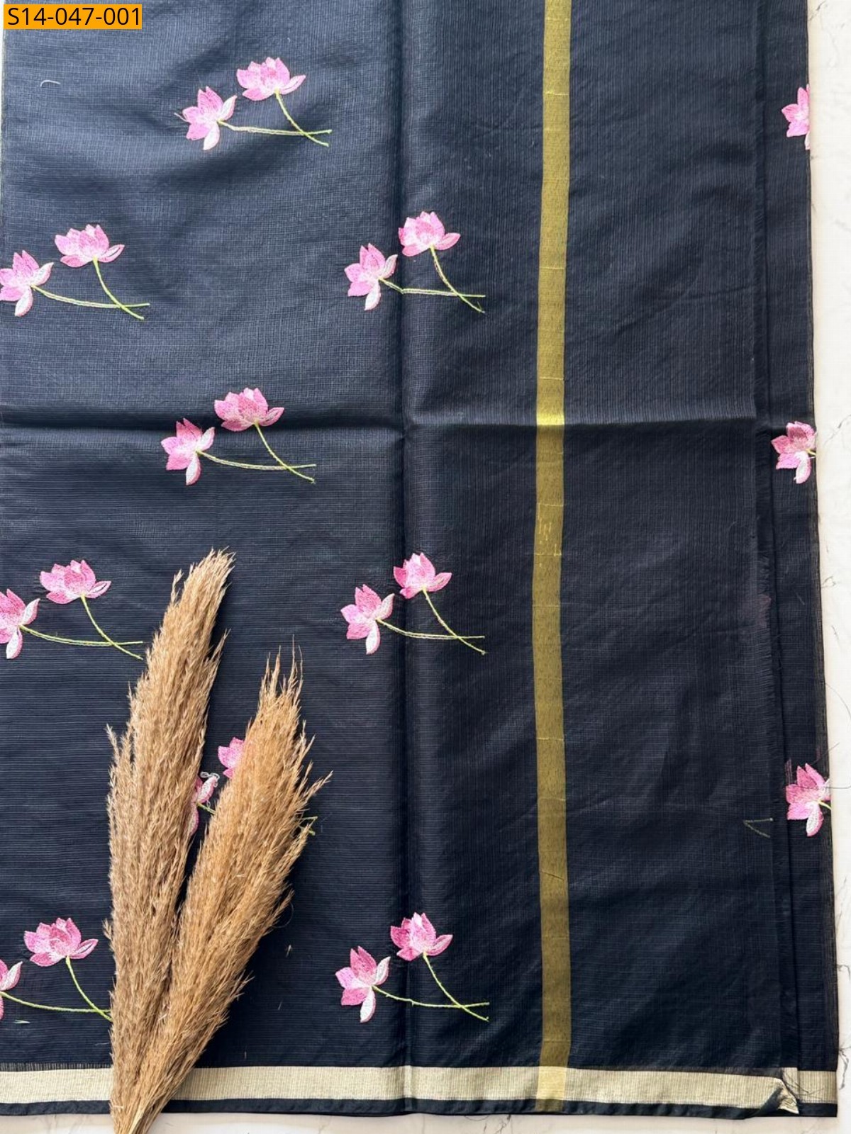 Black Kota doriya silk lotus sarees