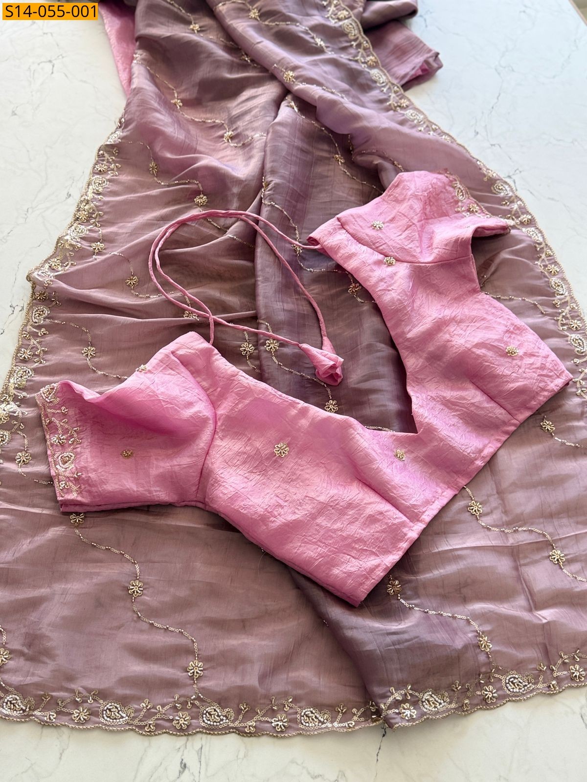 Peach Gold crush silk saree