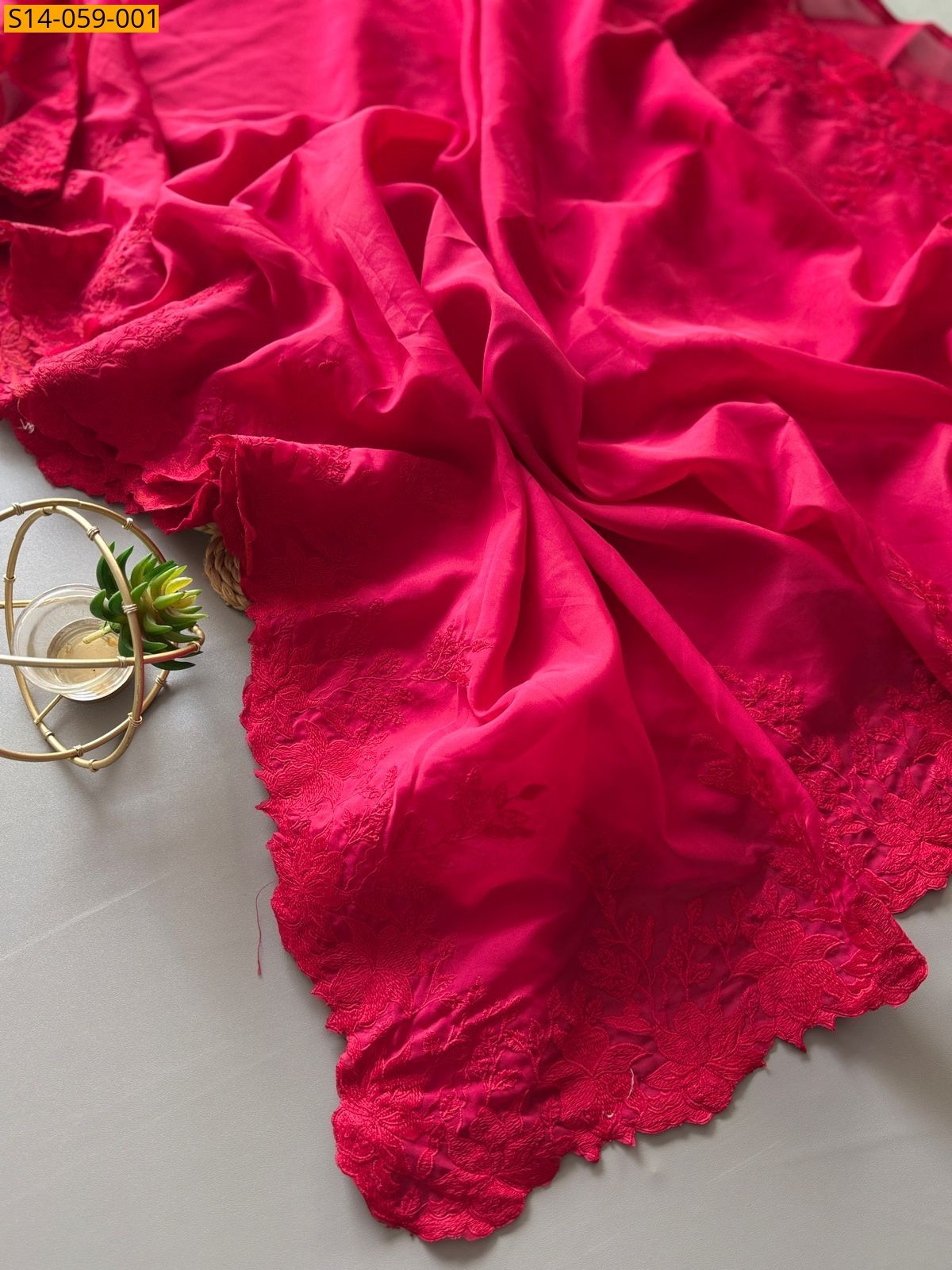 Dark Pink Premium Tebby Organza Sarees