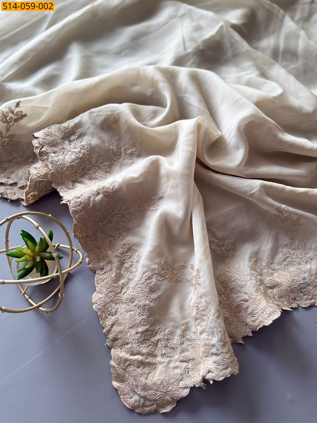 White Premium Tebby Organza Sarees