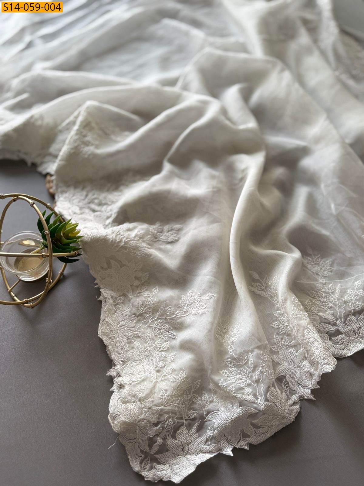 White Premium Tebby Organza Sarees