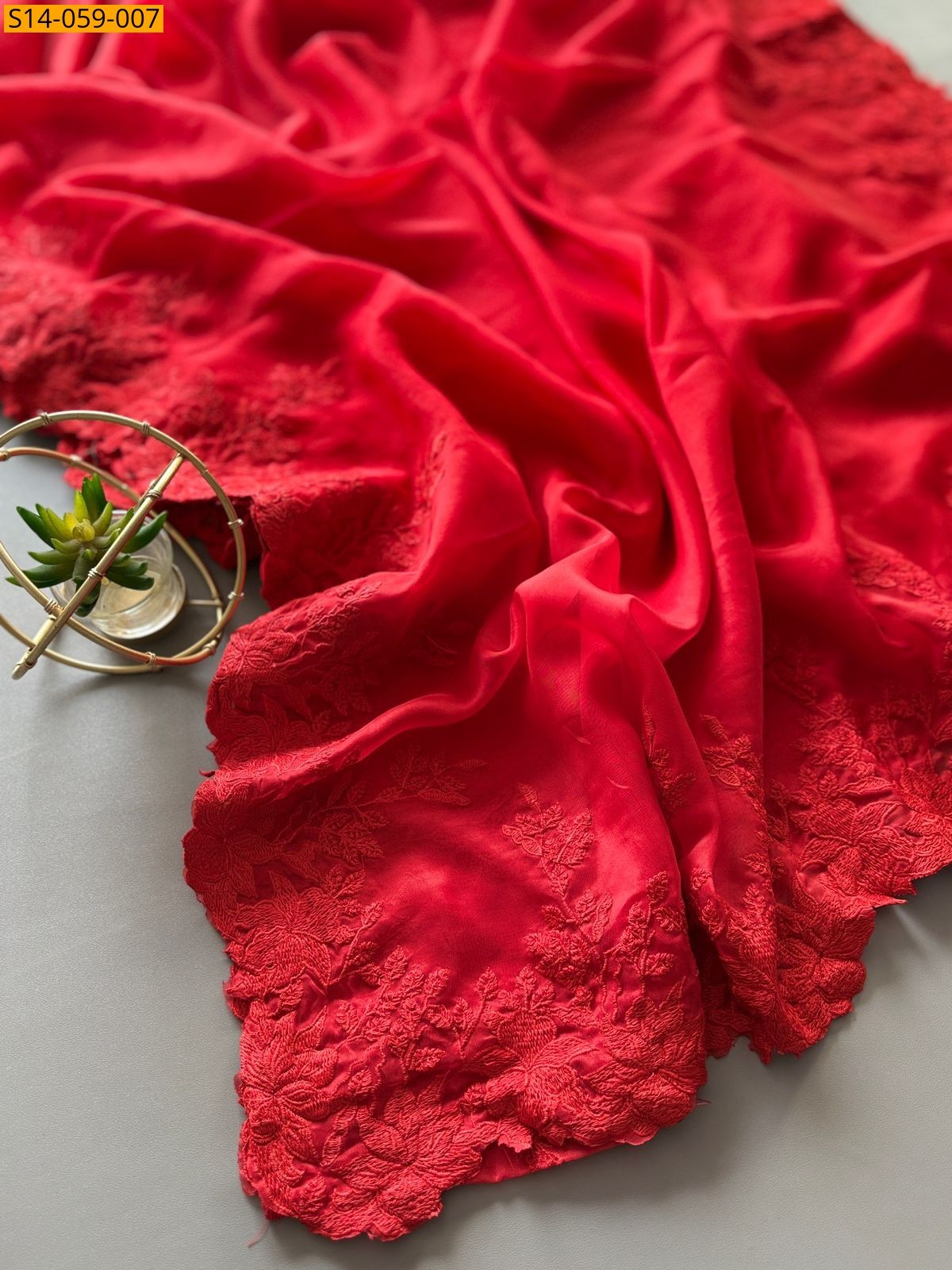 Red Premium Tebby Organza Sarees