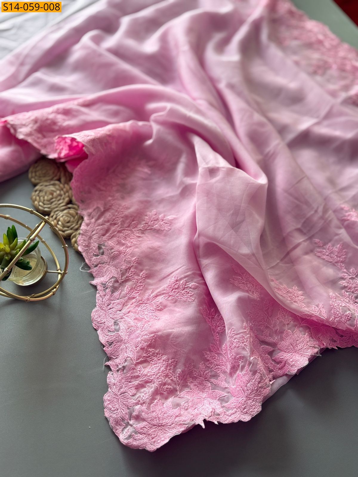 Baby Pink Premium Tebby Organza Sarees