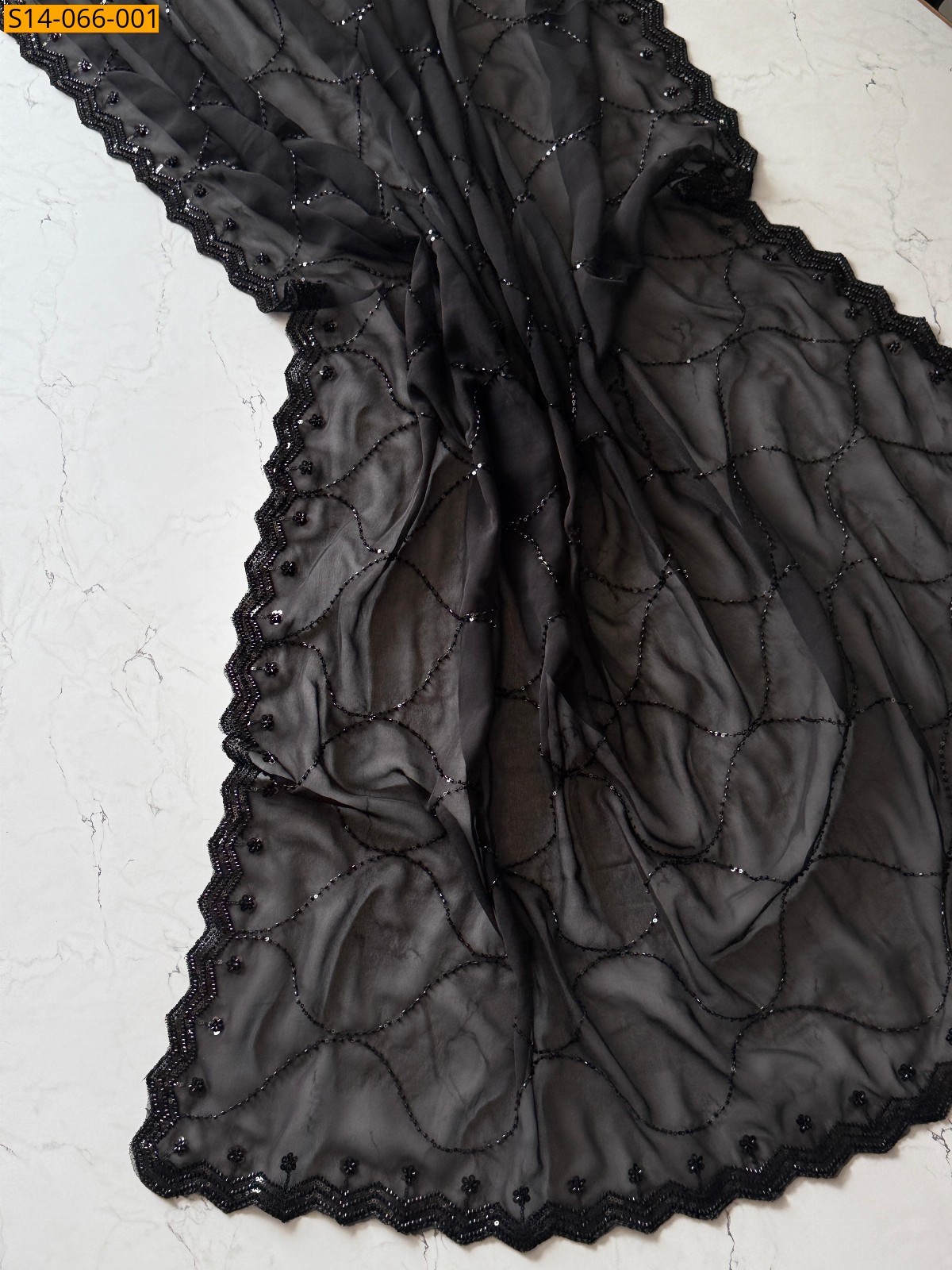 Black Premium Pure Georgette Saree