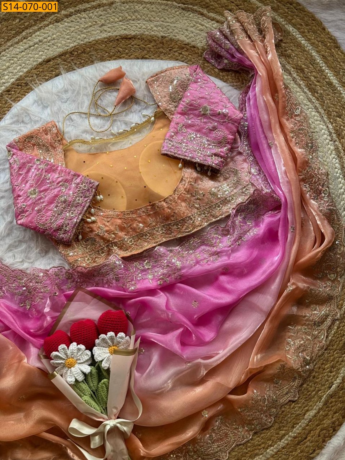 Pink Soft Space Silk Padding Saree