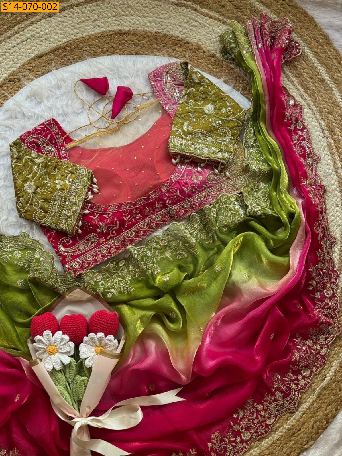 Soft Space Silk Padding Saree - Sky Blue