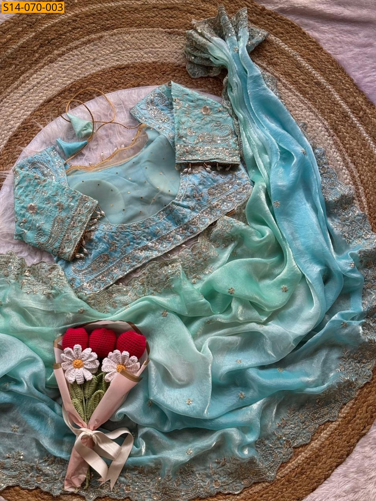 Green Soft Space Silk Padding Saree