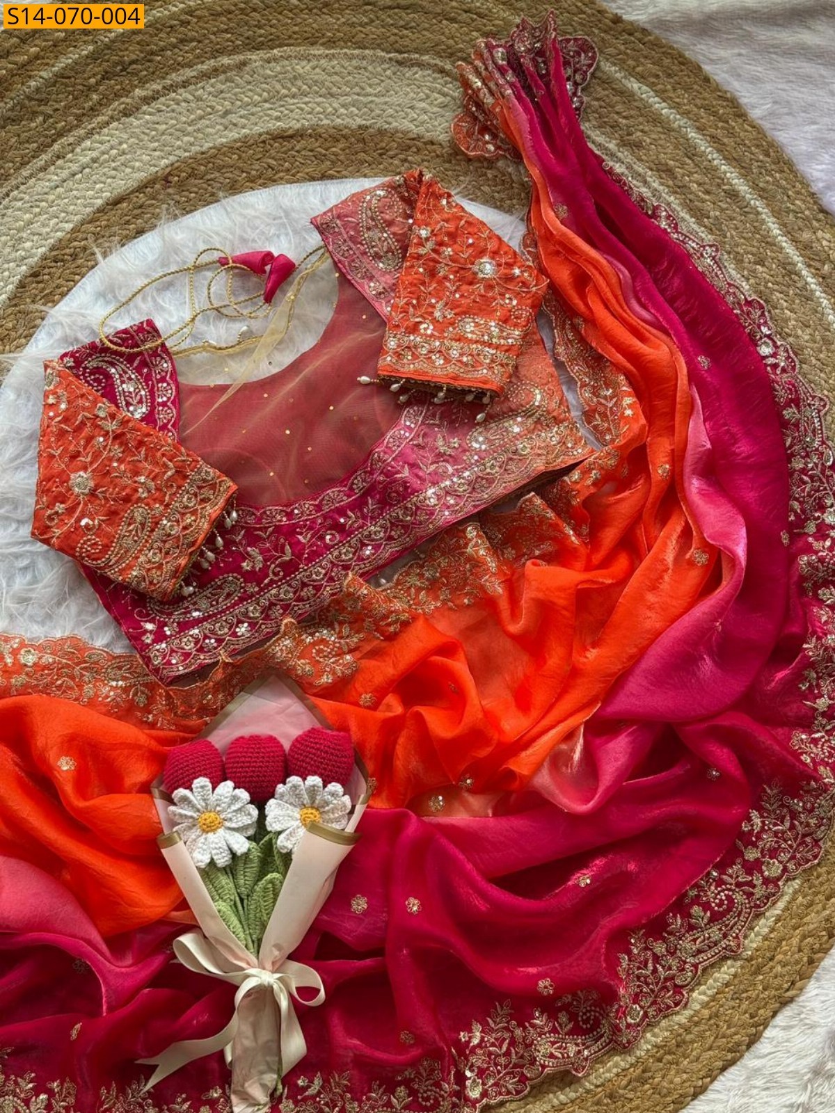 Orange Soft Space Silk Padding Saree