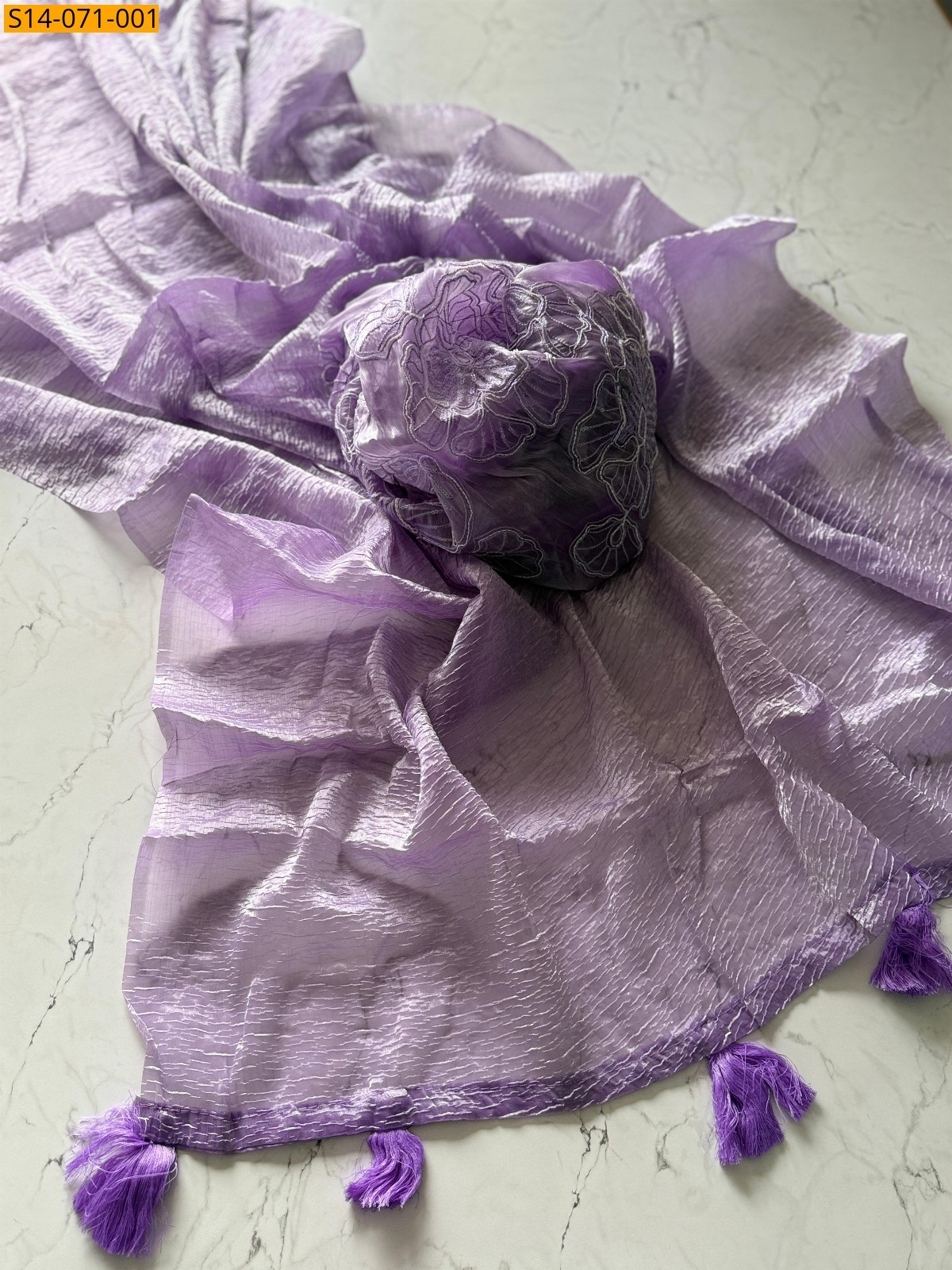 Lavender Premium burrbury Shine Tissue Sarees