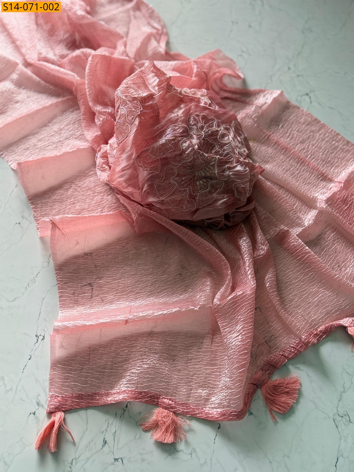 Peach Premium burrbury Shine Tissue Sarees