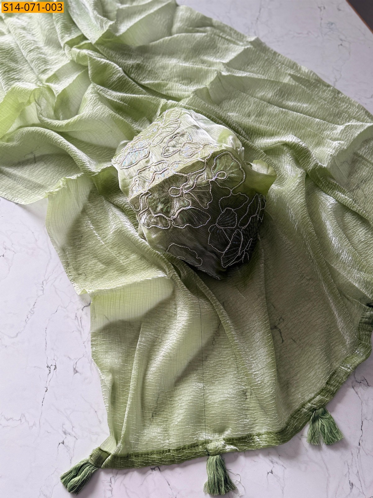 Green Premium burrbury Shine Tissue Sarees