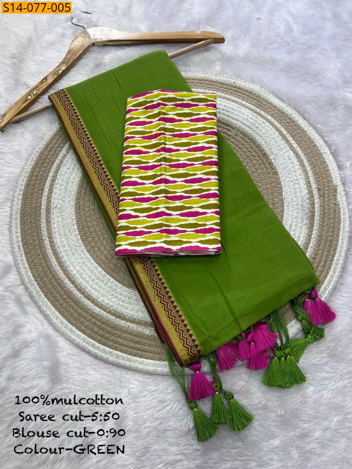 Green Mulmul cotton sarees