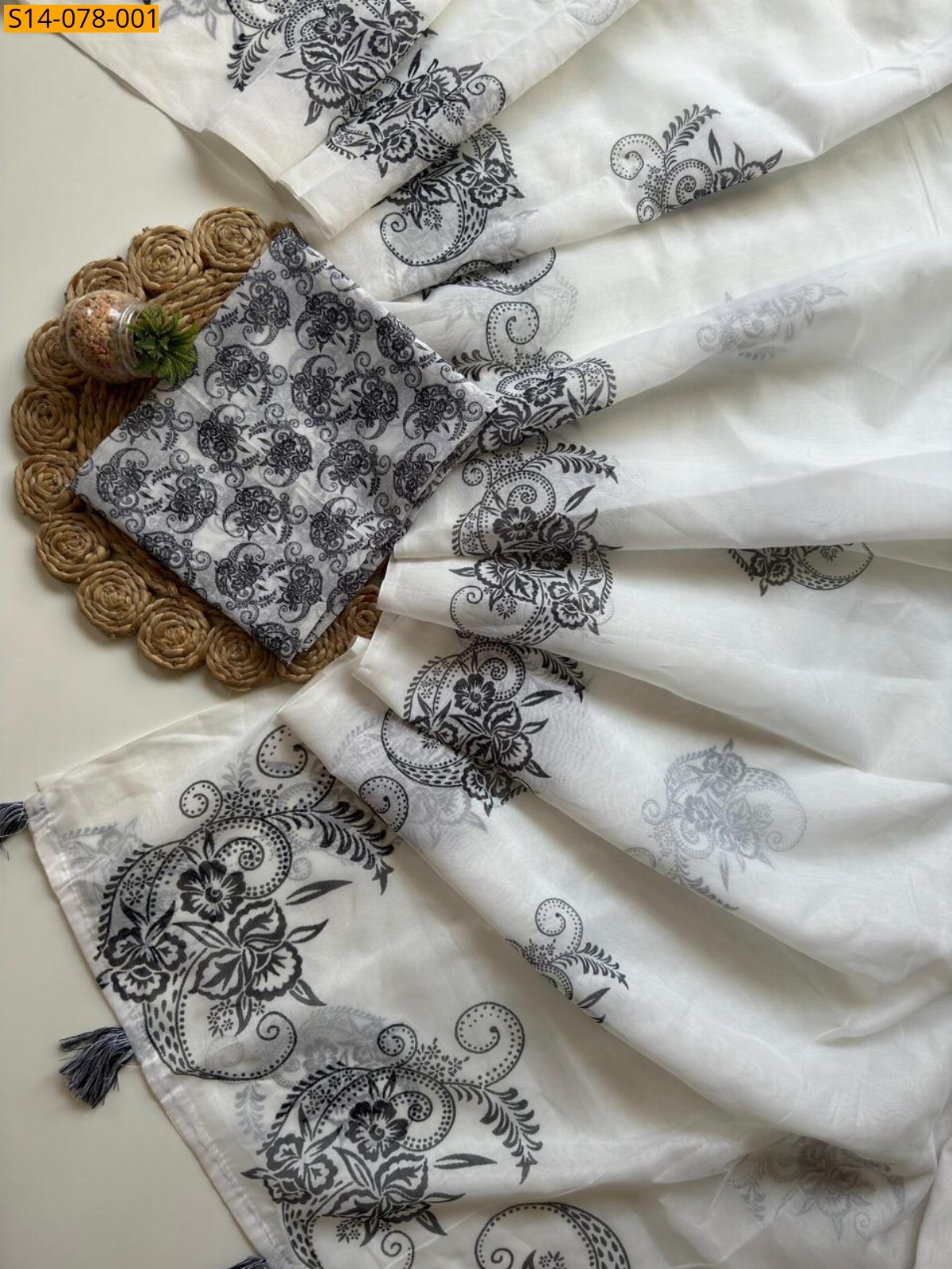 White Chanderi Cotton Saree