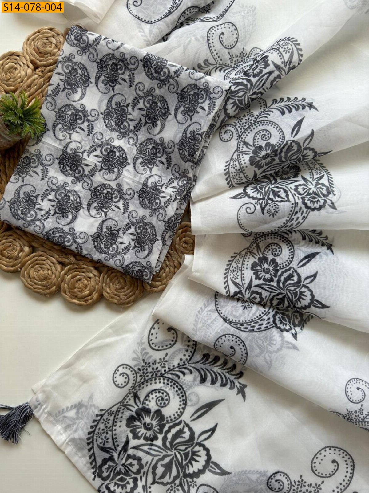 White Chanderi Cotton Saree