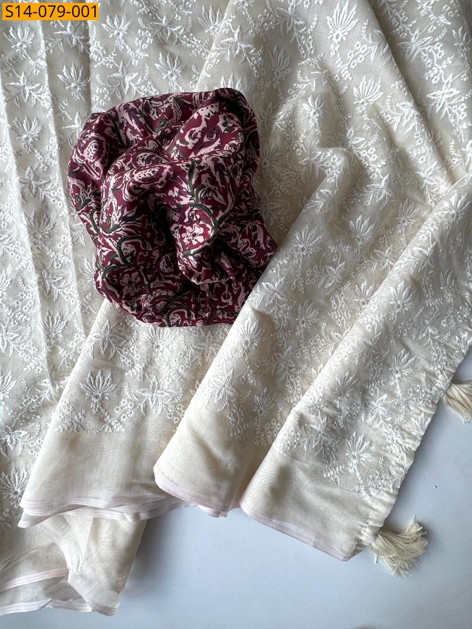 Cream Soft chanderi cotton sarees