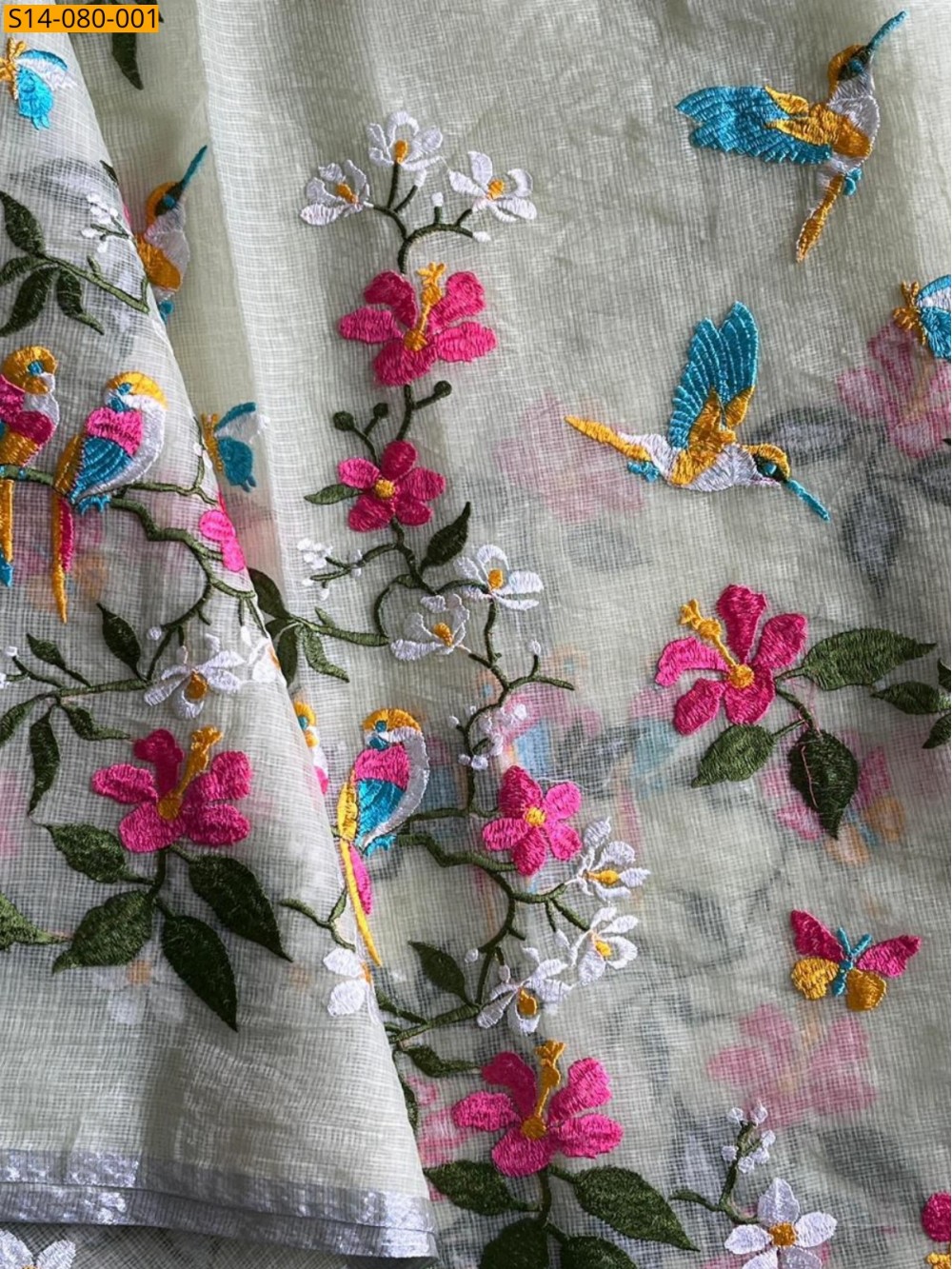 Light Green Kota doriya embroidery sarees Light Green Kota doriya embroidery sarees