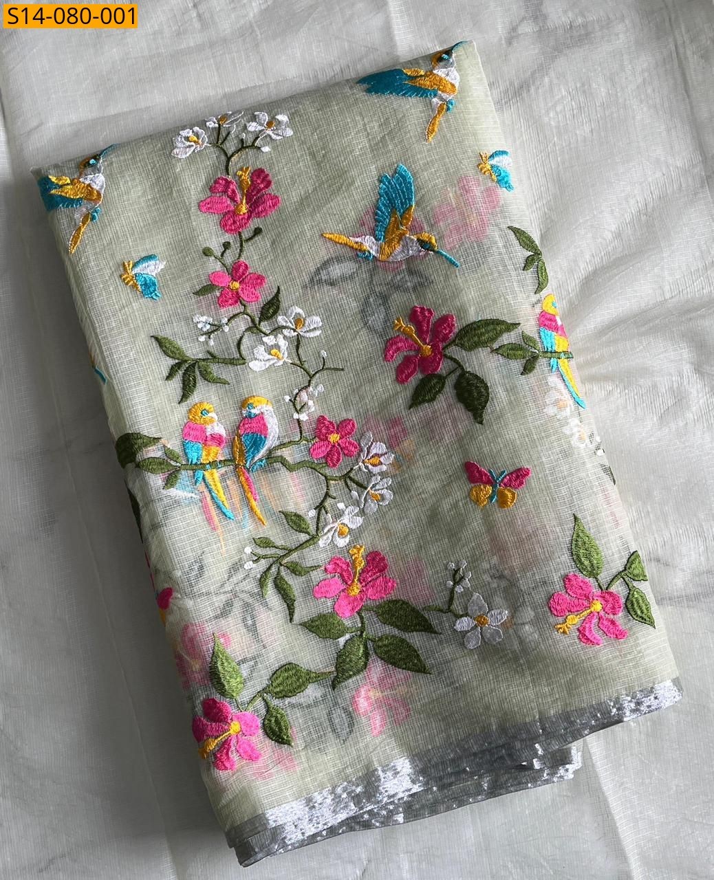 Light Green Kota doriya embroidery sarees