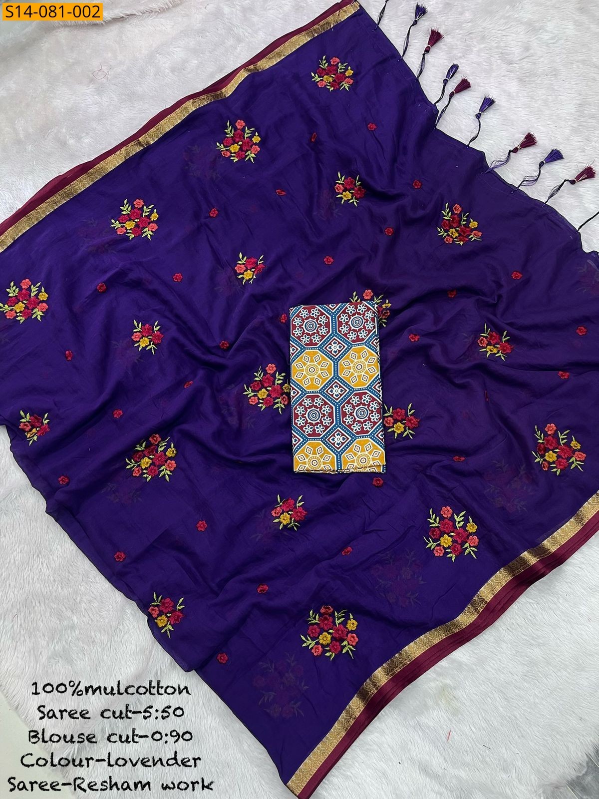 Navy Blue Mul Cotton Saree