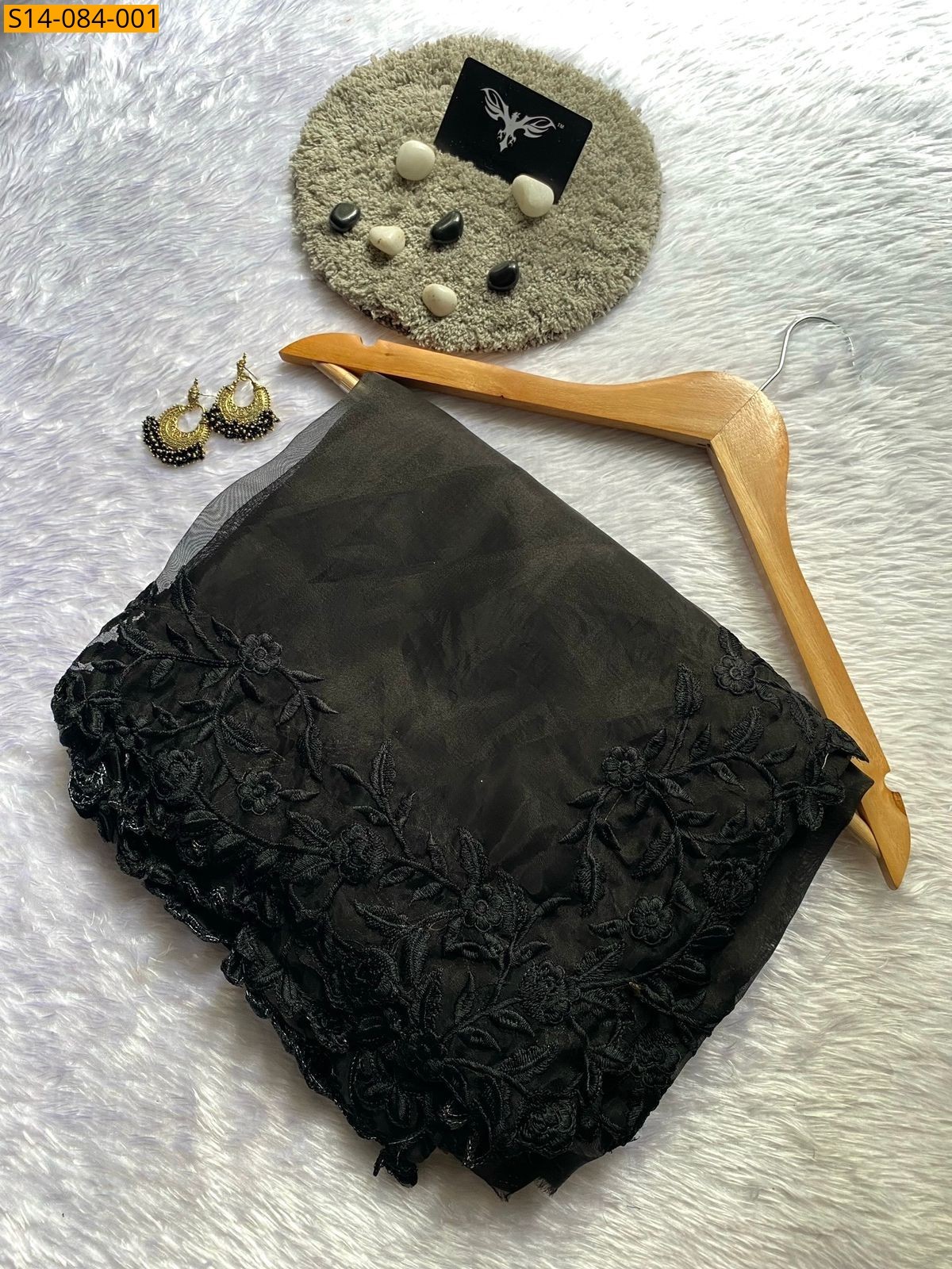 Black Fancy Organza Silk Sarees