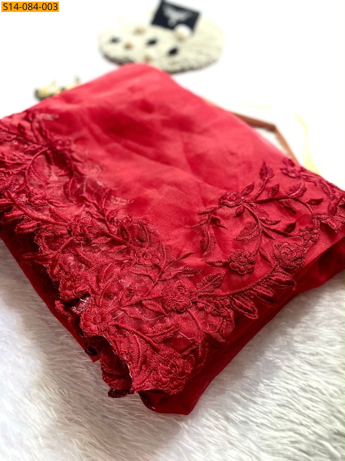 Red Fancy Organza Silk Sarees