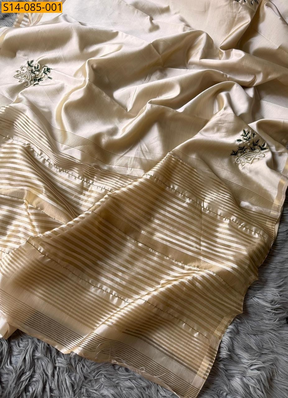 Half White Soft Tussar Silk Saree