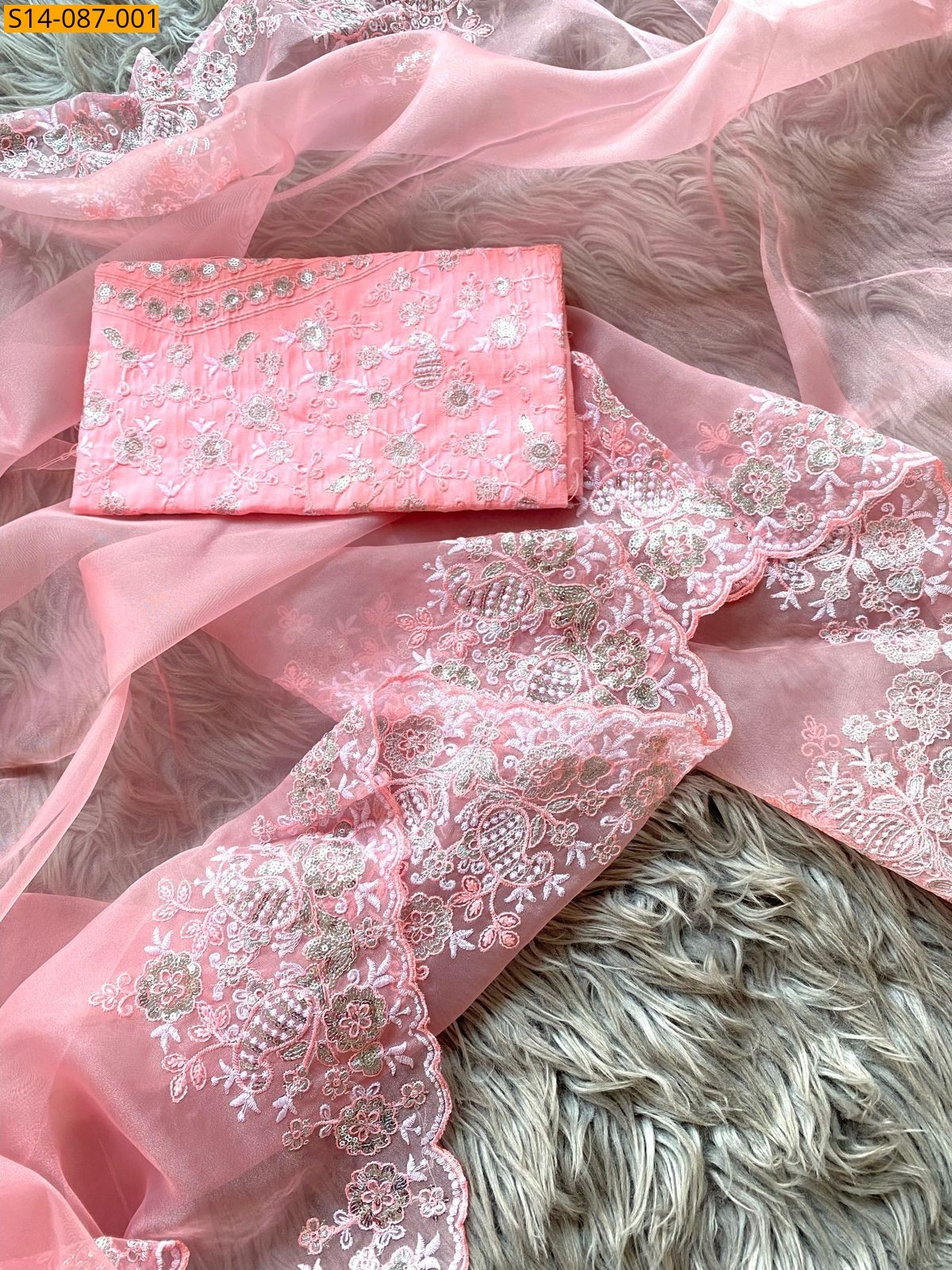 Light Pink Tissue Organza Saree