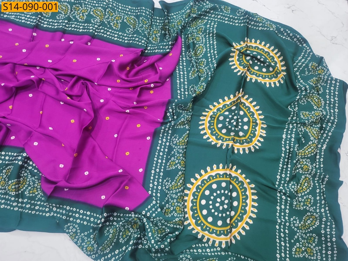 Rani Pink Fancy satin bandhani sarees