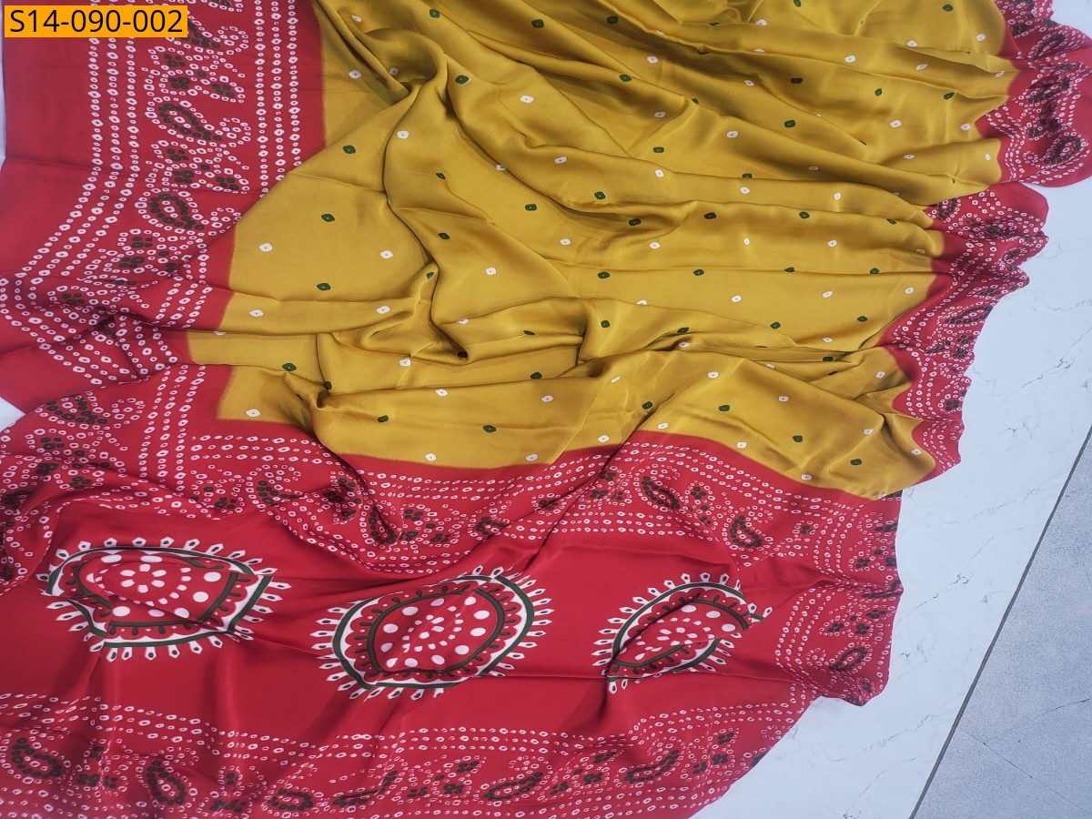 Yellow Fancy satin bandhani sarees
