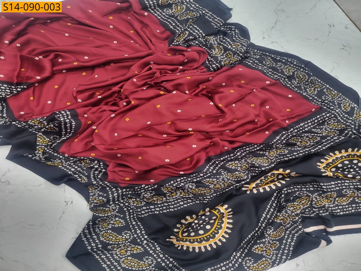 Red Fancy satin bandhani sarees