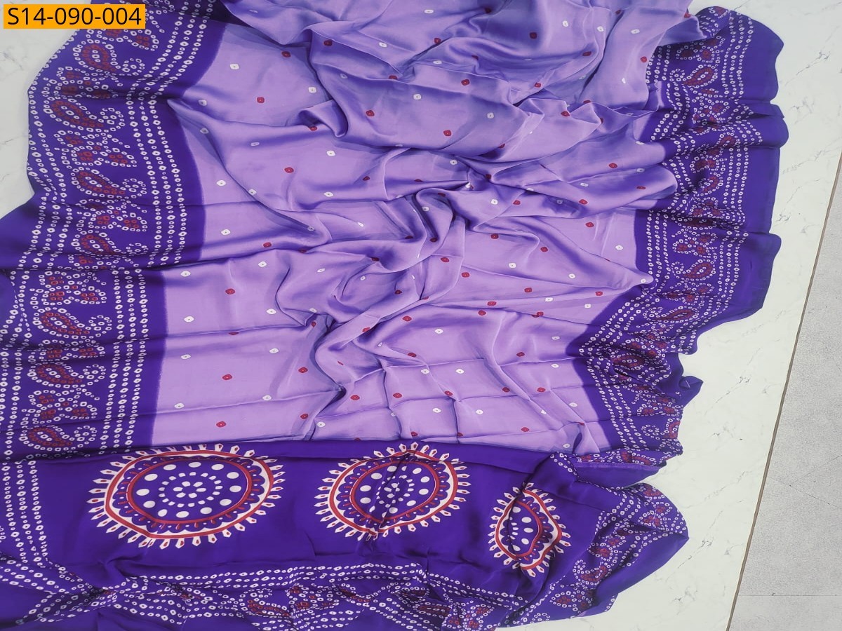 Lavender Fancy satin bandhani sarees