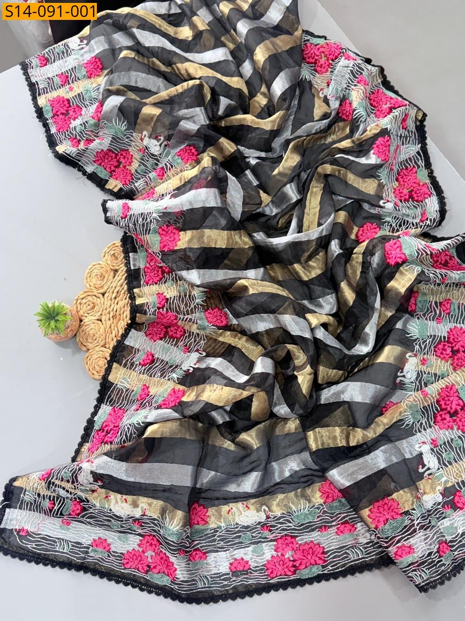 Multi Color Fancy Soft Organza Tissue Saree
