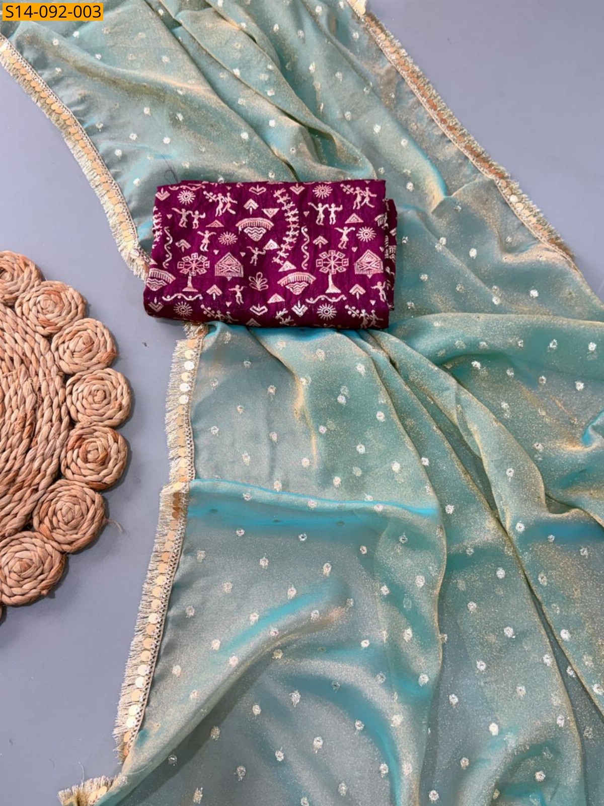 Light Blue Fancy Soft Chiffon Shimmar  Saree