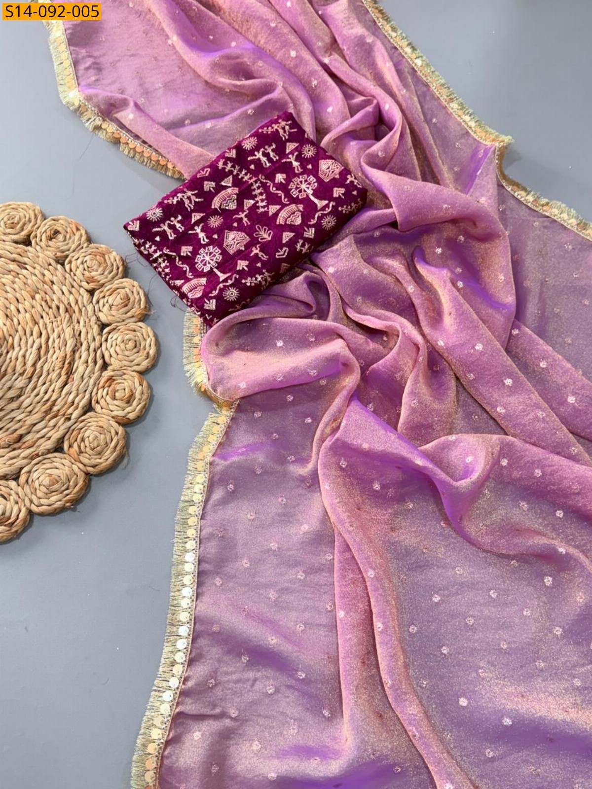 Lavendar Fancy Soft Chiffon Shimmar  Saree
