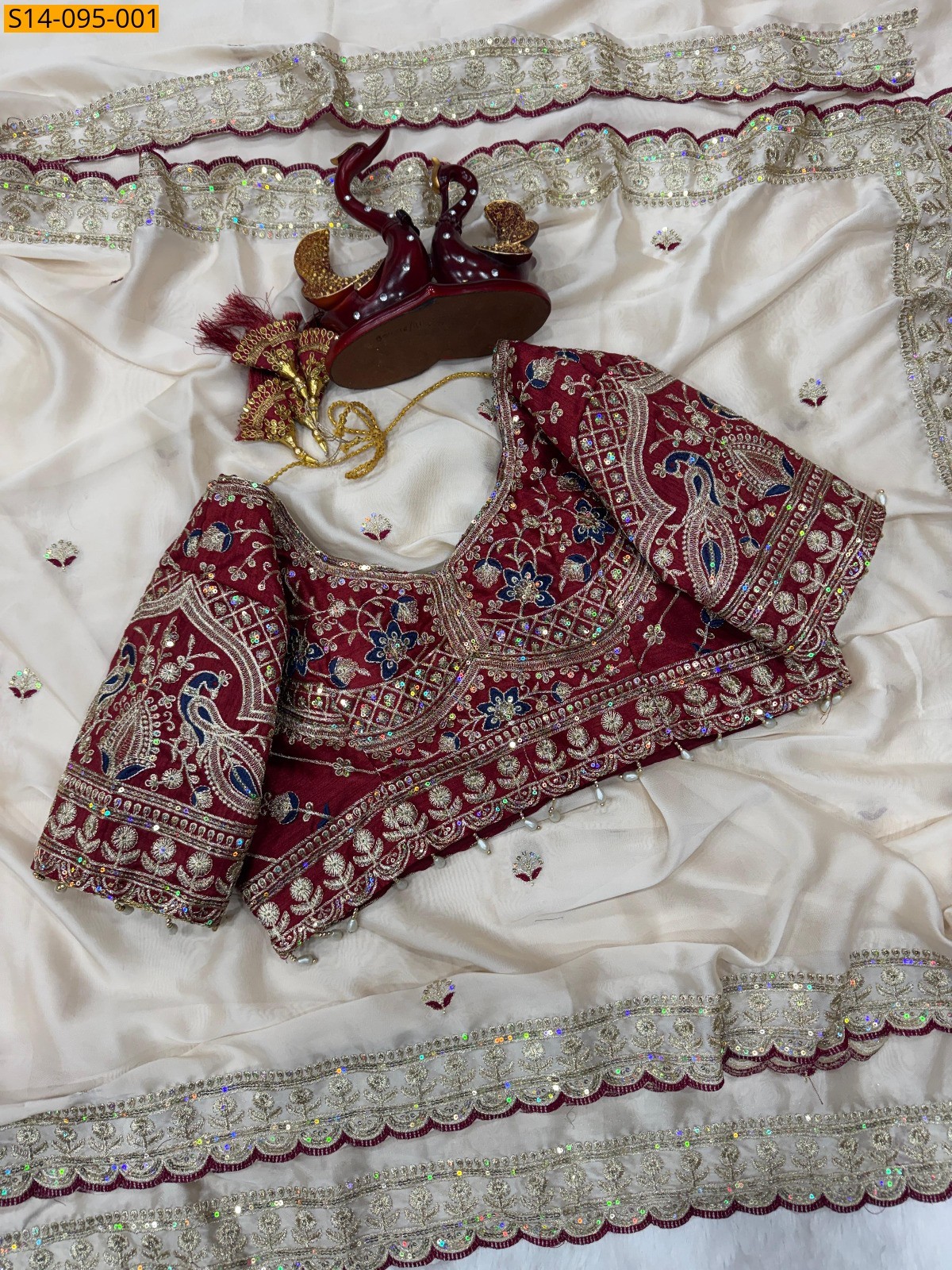Cream Fancy Soft Rangoli silk  Saree