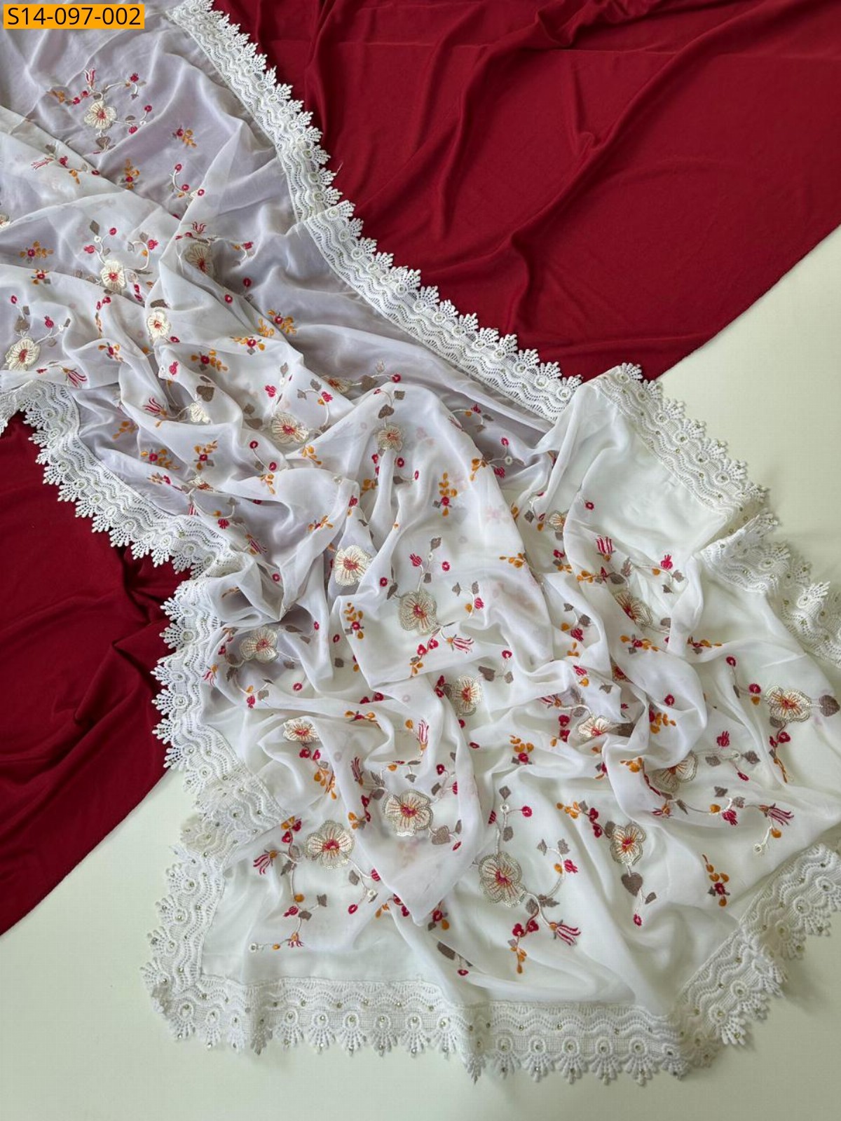 White Fancy Georgette Embroidery Saree