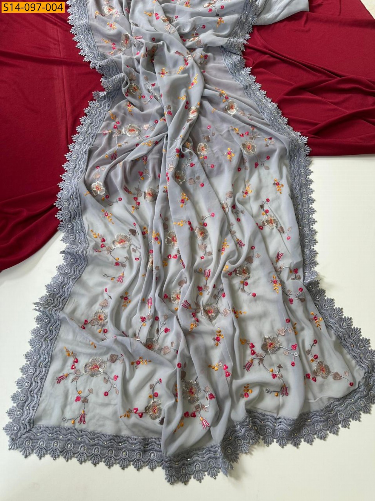 Gray Fancy Georgette Embroidery Saree