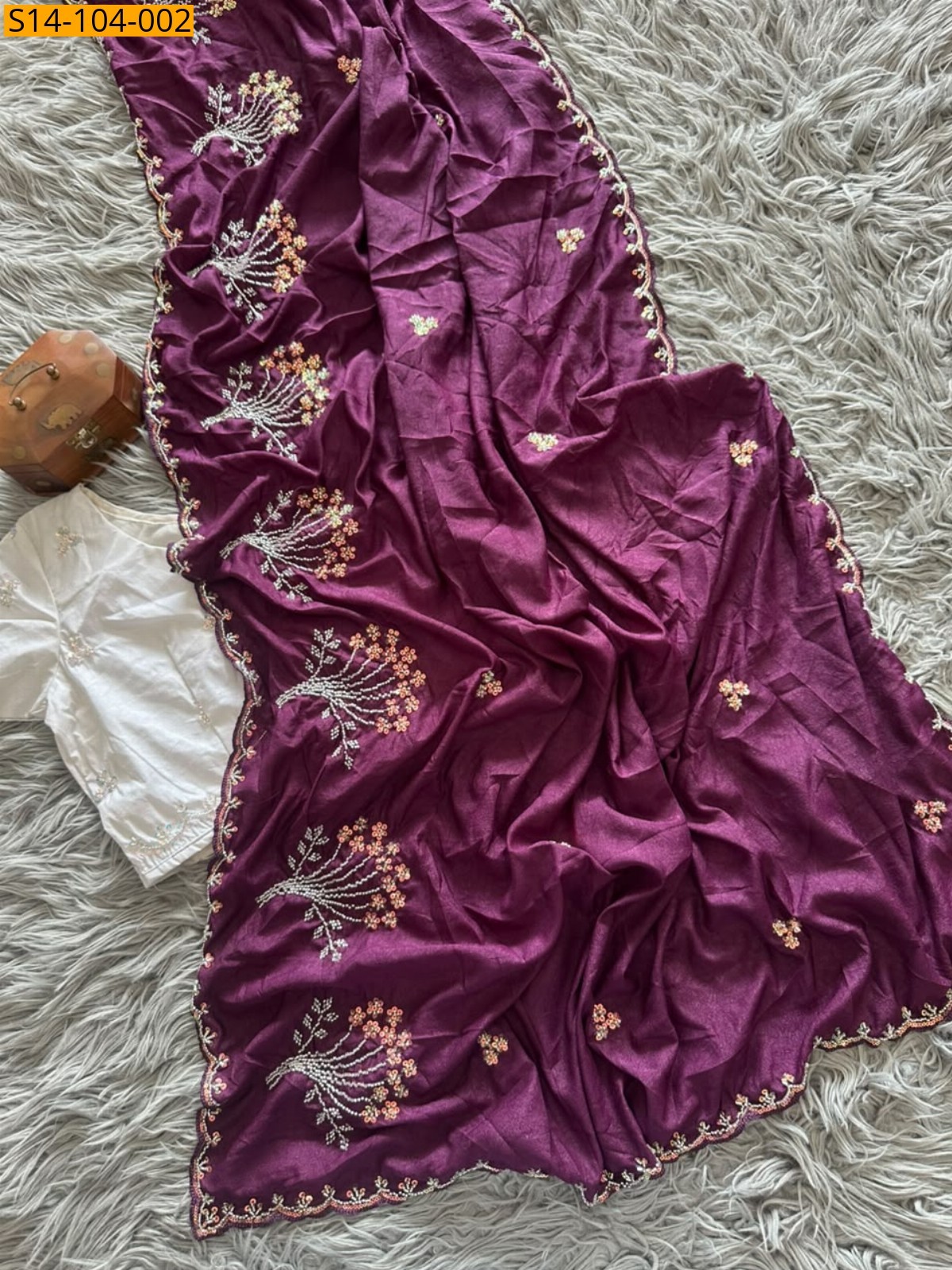 Magenta Fancy Chinnon Crush saree