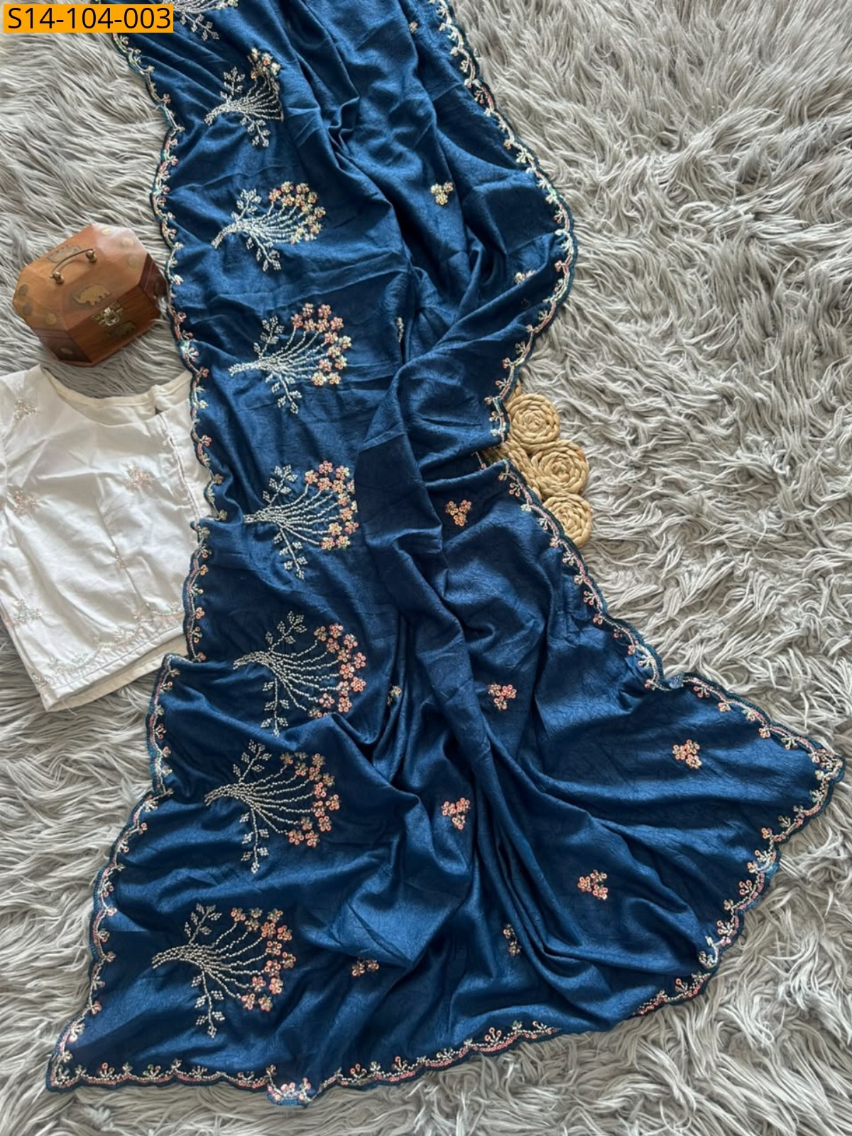 Blue Fancy Chinnon Crush saree