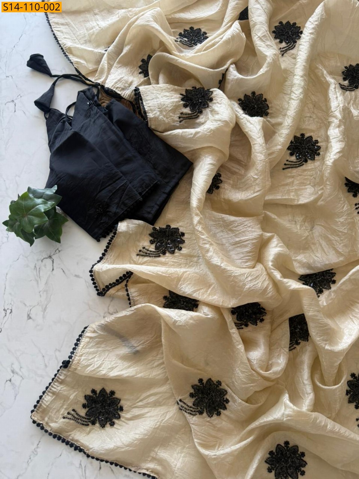 Cream Fancy  Cruncy Silk Saree