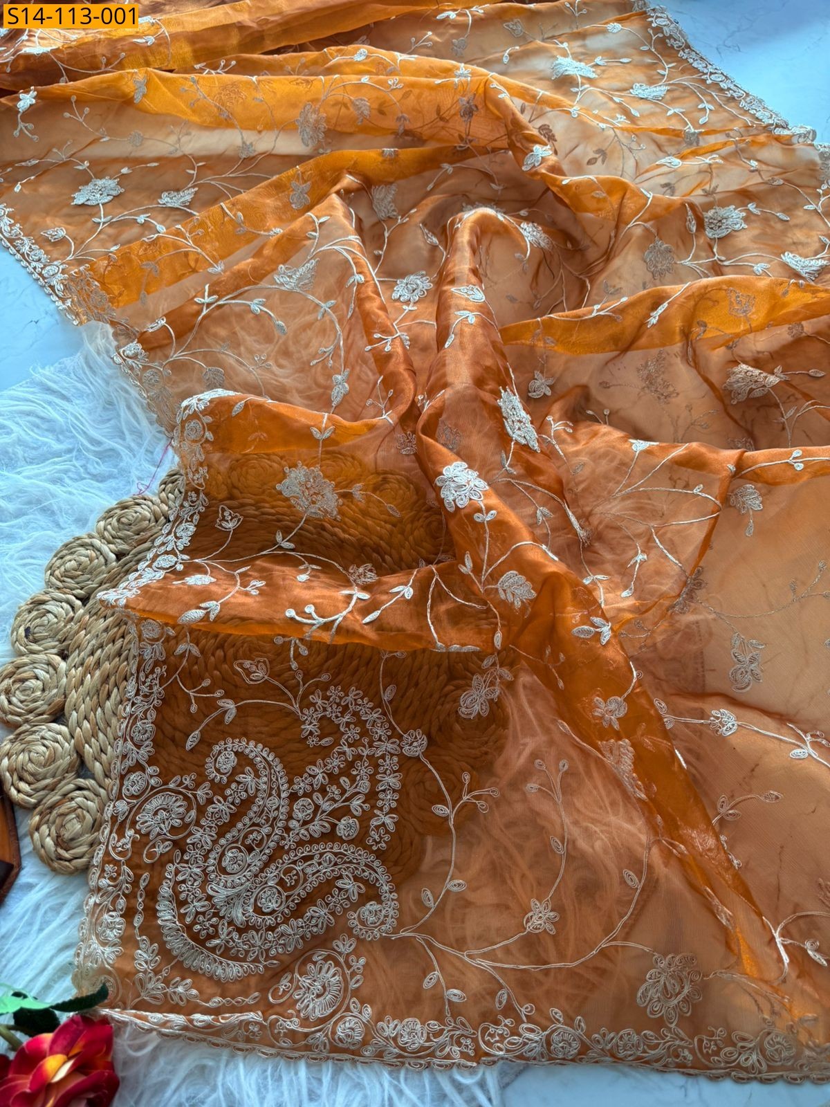 Orange Fancy Tissue Saree